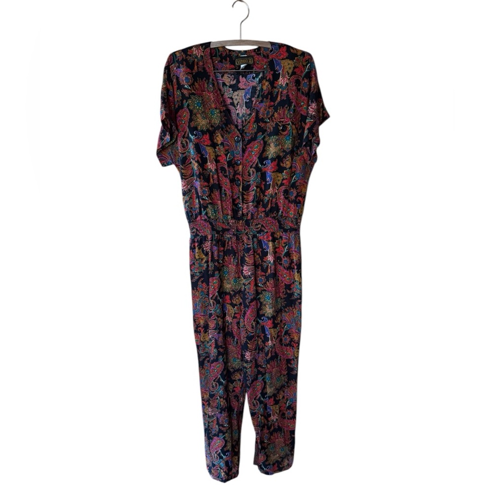 1980s Virgo II 100% Rayon,‎ Front Half Button Down, Hip Pockets Pantsuit